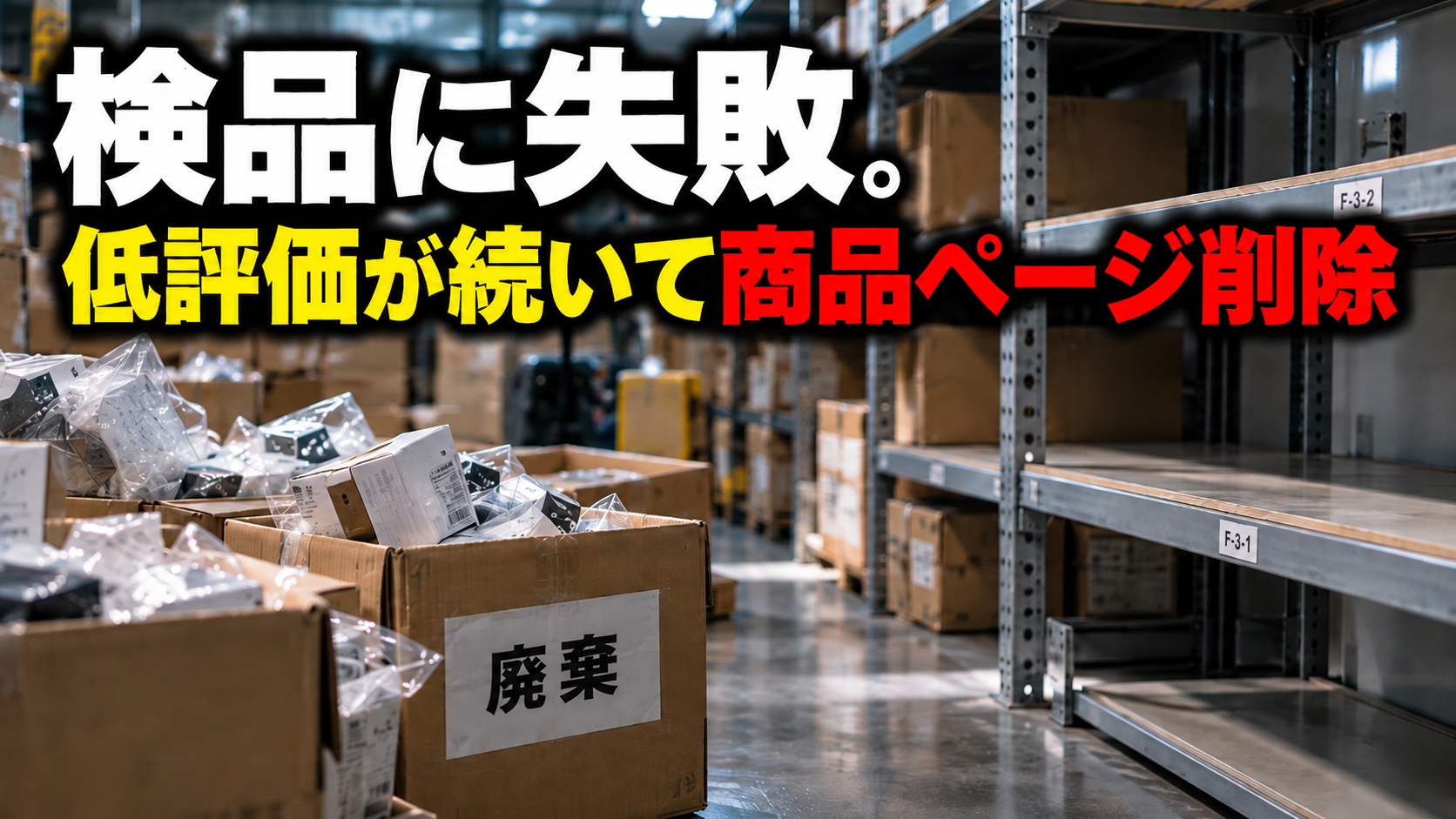 検品に失敗し、低評価が続いた商品を廃棄して商品ページを削除したイメージ